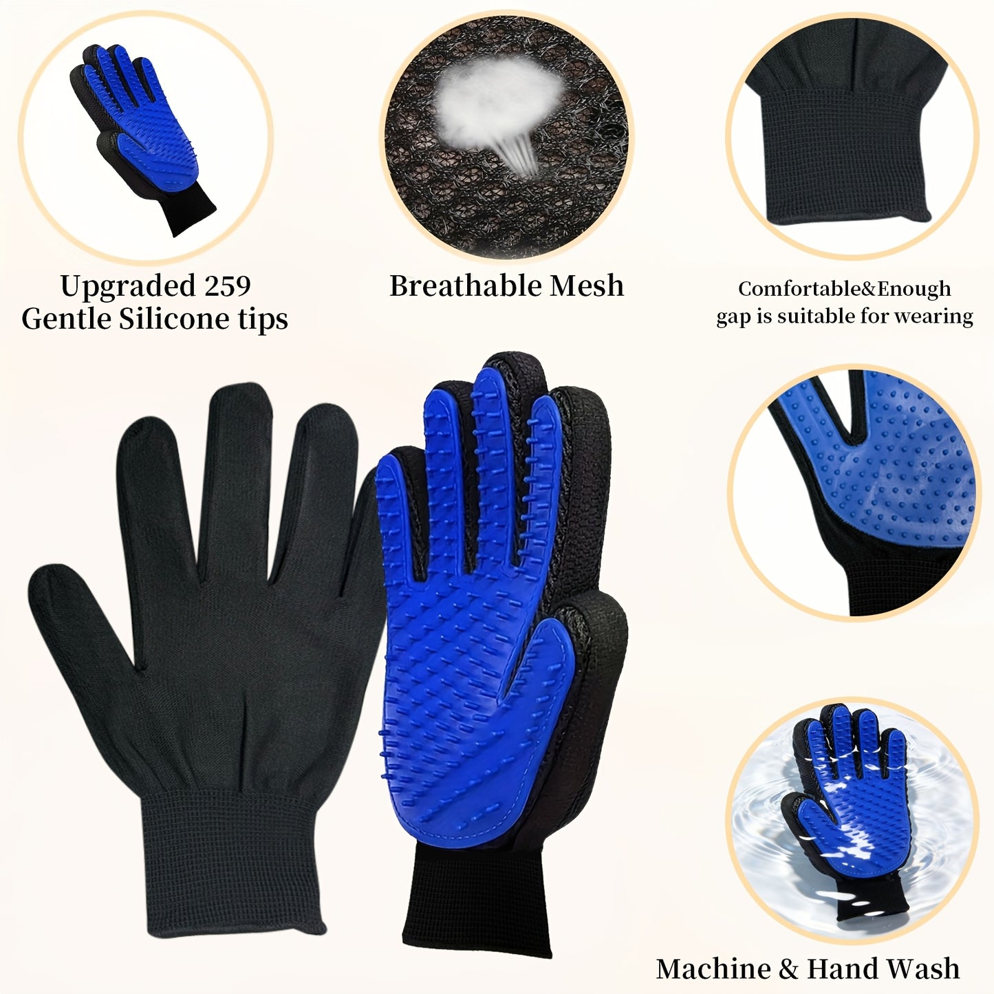 2-Pack Grooming Gloves for Dogs & Cats – Deshedding, Hair Removal & Massage Mitts