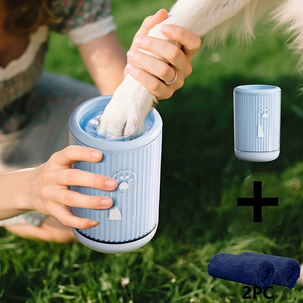 2-in-1 Paw Cleaner Cup with 2 Towels – No-Rinse Paw Washing Tool